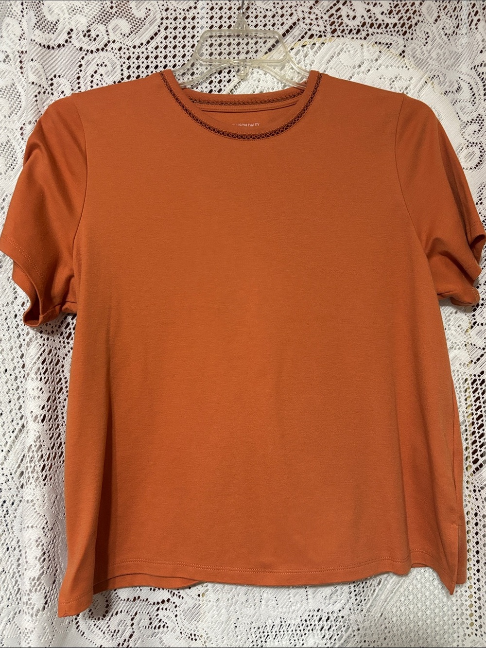 Allison Daley Women's Short-Sleeve Crewneck Top in Burnt Orange PL